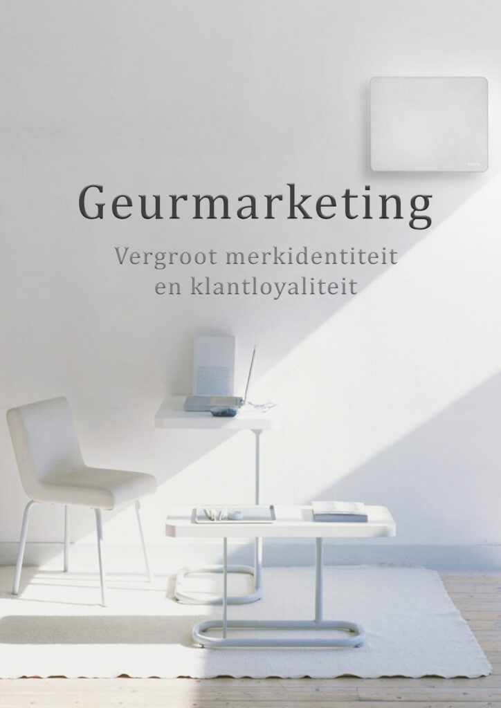 All in one type 45W geursysteem opgehangen aan de muur in wit uitgevoerd door Geurdesign